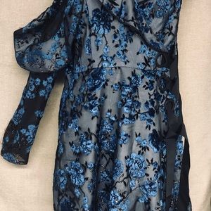 Blue and black sheer t length dress